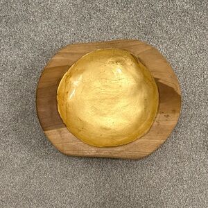 Brown Wooden Decorative Bowl with Gold Finish Opening 11.25” Bowl